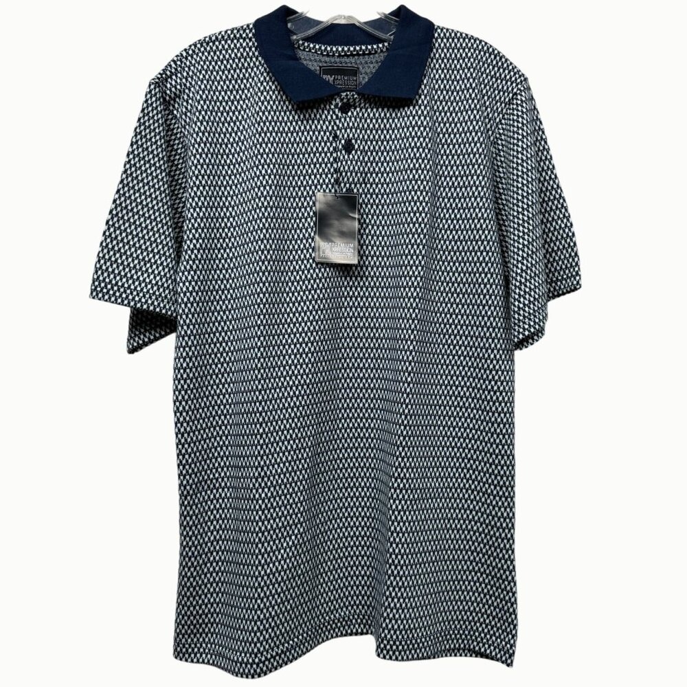 PX Premium Xpression Navy Diamond Pattern Short Sleeve Polo Shirt NWT Size L